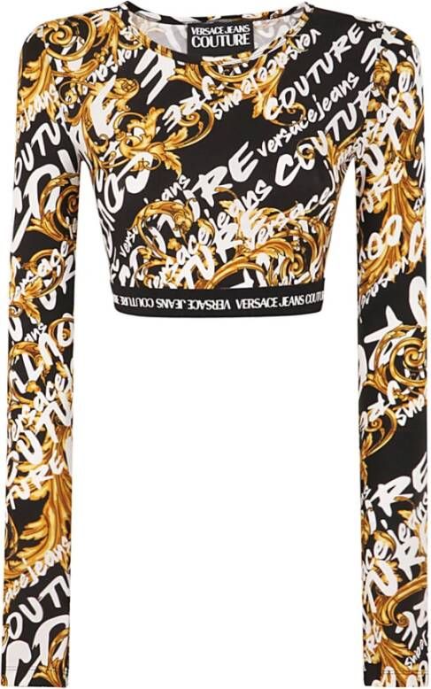 Versace Jeans Couture T -shirt lycra print borstel couture bijgesneden top Zwart Dames
