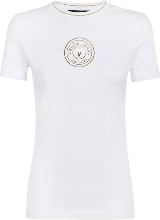 Versace Jeans Couture T-shirt met kleine v-emblem print Wit Dames