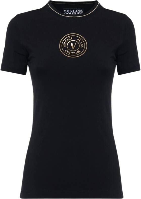Versace Jeans Couture T-shirt met kleine v-emblem print Zwart Dames