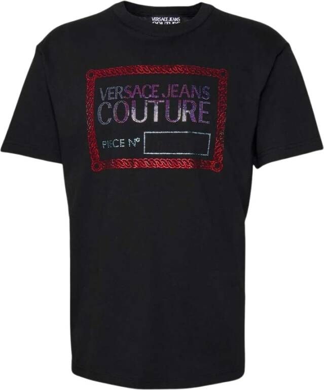 Versace Jeans Couture T -shirt met logo aan de voorkant Zwart Heren