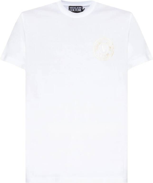 Versace Jeans Couture Gouden V-Embleem Crewneck T-shirt voor Heren White Heren