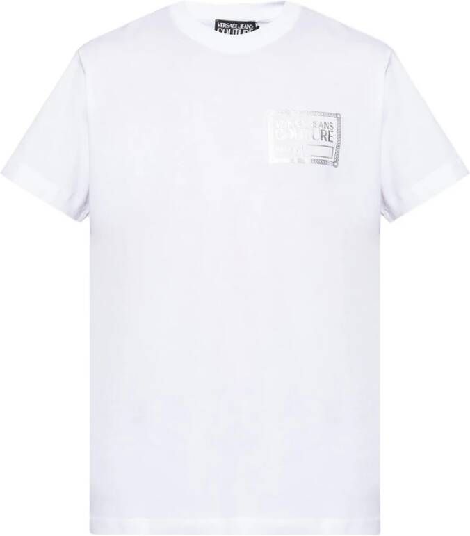 Versace Jeans Couture Slim Fit Wit Katoenen T-Shirt met Zilverfolie Logo White Heren