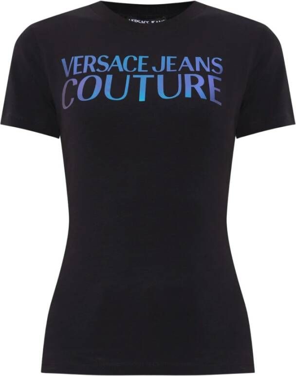 Versace Jeans Couture Zwarte T-shirts en Polos van Katoenmix Black Dames