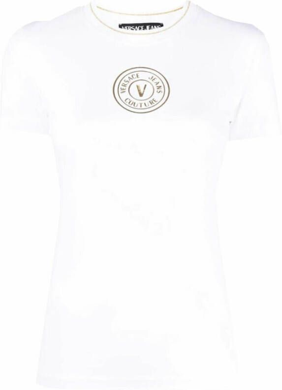 Versace Jeans Couture T-shirt met kleine v-emblem print Wit Dames