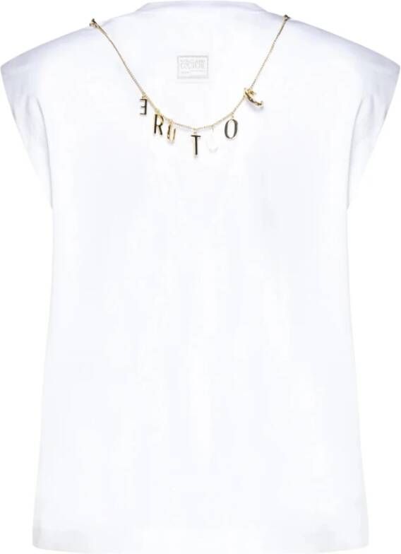 Versace Jeans Couture Mouwloos T-shirt met Logo-Charm White Dames