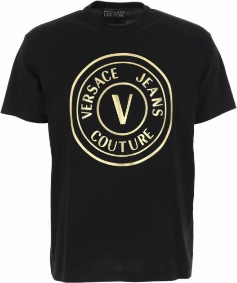 Versace Jeans Couture Shirt t-shirt met laminaat logo bedrukte man 73ght05-cj00t zwart goud Zwart Heren