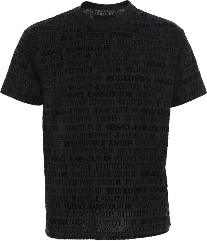 Versace Jeans Couture T-shirt basic a girocollo con stampa logo floccato uomo 73Gah6R1-Js103 Nero Zwart Heren
