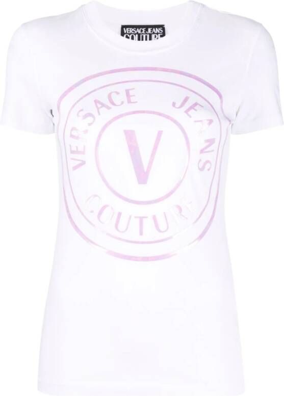 Versace Jeans Couture Witte T-shirt met Logo Print van Stretch Katoen voor Dames White Dames
