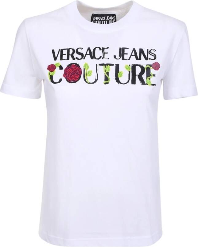 Versace Jeans Couture T-shirt met opvallende logo print White Dames
