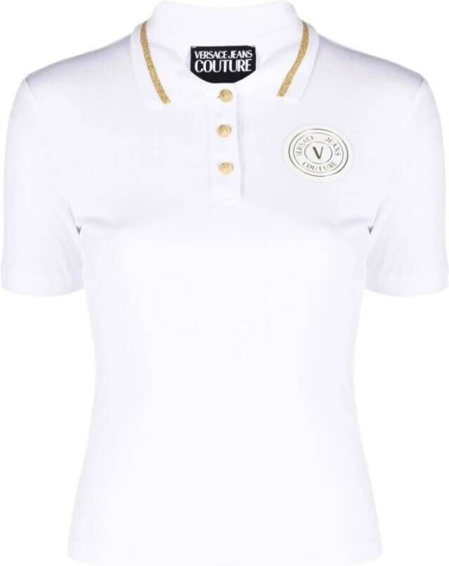 Versace Jeans Couture V-Emblem White Polo Shirt Wit Dames