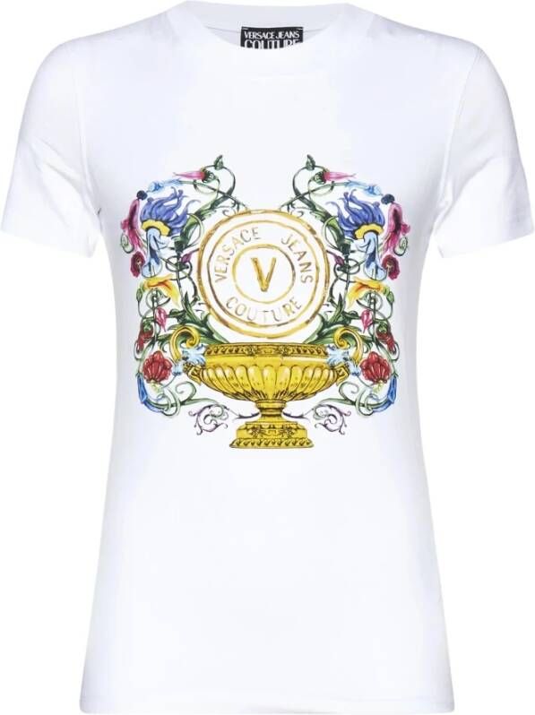 Versace Jeans Couture V-Emblem Garden Print T-shirt White Dames
