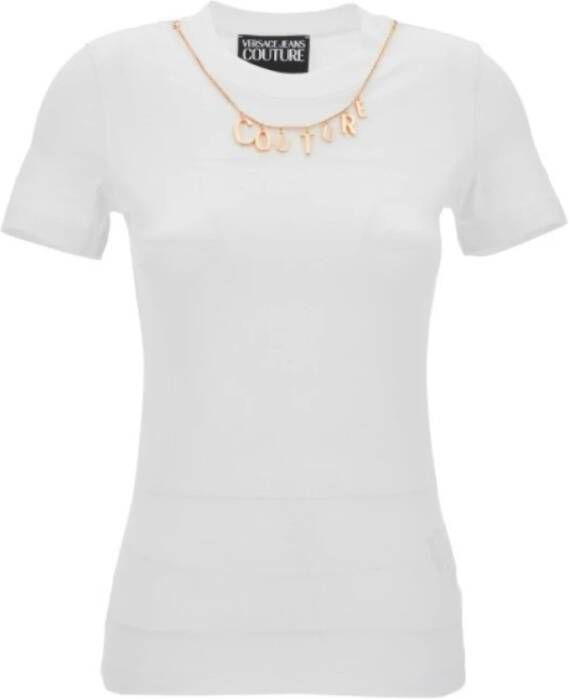 Versace Jeans Couture T-shirt met korte mouwen en verwijderbare charme ketting White Dames