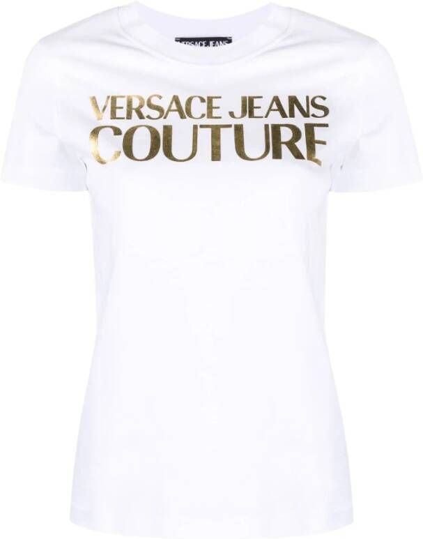 Versace Jeans Couture Witte Crewneck T-shirts en Polos met Logo Print White Dames