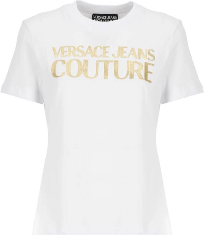 Versace Jeans Couture Witte Crewneck T-shirts en Polos met Logo Print White Dames