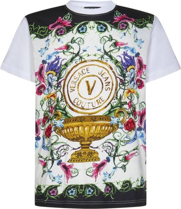 Versace Jeans Couture Witte T-shirts en Polos met Multicolor V Emblem Print White Heren