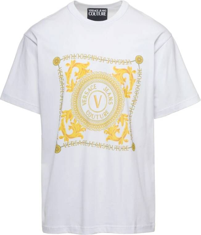 Versace Jeans Couture Witte Katoenen T-shirt met Logo Print White Heren