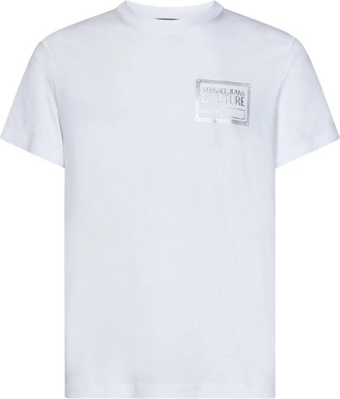 Versace Jeans Couture Slim Fit Wit Katoenen T-Shirt met Zilverfolie Logo White Heren