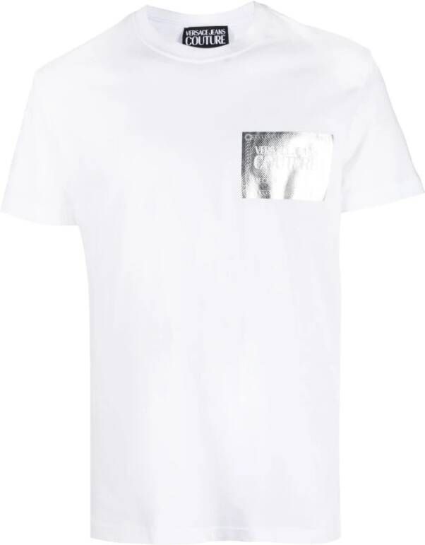 Versace Jeans Couture Zilver Logo Wit Katoenen T-Shirt White Heren