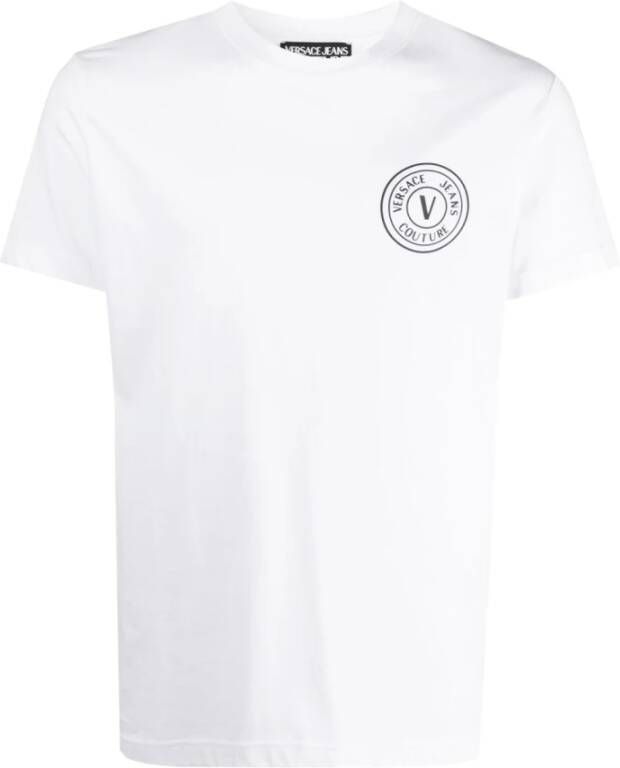 Versace Jeans Couture Witte Katoenen T-shirt met Cirkelvormig Logo White Heren