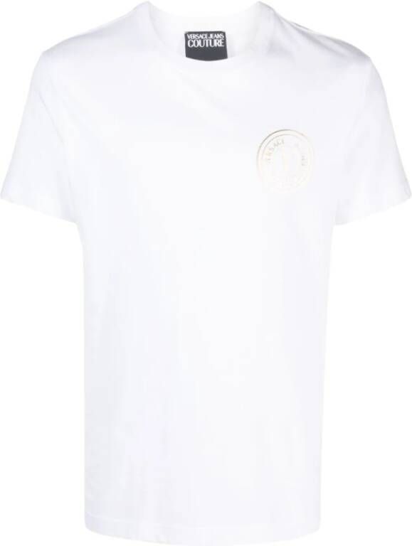 Versace Jeans Couture Gouden V-Embleem Crewneck T-shirt voor Heren White Heren
