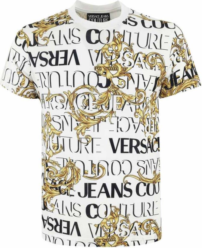 Versace Jeans Couture T-shirt girocollo con tasca e logo stampato uomo 73Gah6R0-Js099 Nero Oro Zwart Heren