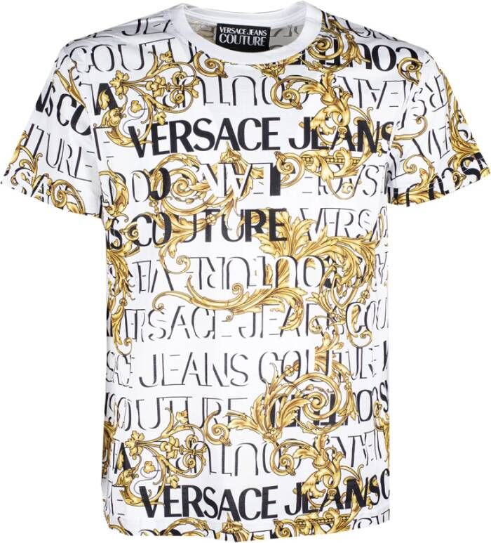 Versace Jeans Couture Barok Logo Print T-Shirt voor Heren White Heren