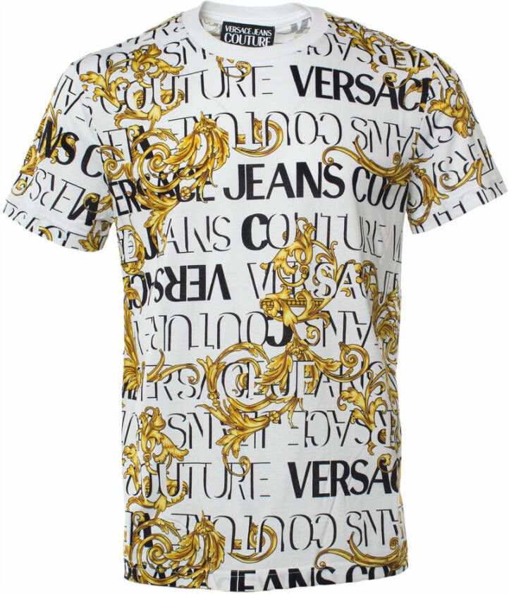 Versace Jeans Couture Christer T-shirt met barokke print en Men`s 73GAH6S0-JS099 Gold Logo Wit Heren