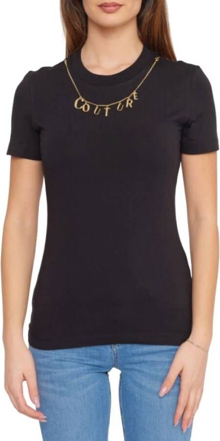 Versace Jeans Couture T-shirt met Korte Mouwen en Afneembare Charms Ketting Black Dames