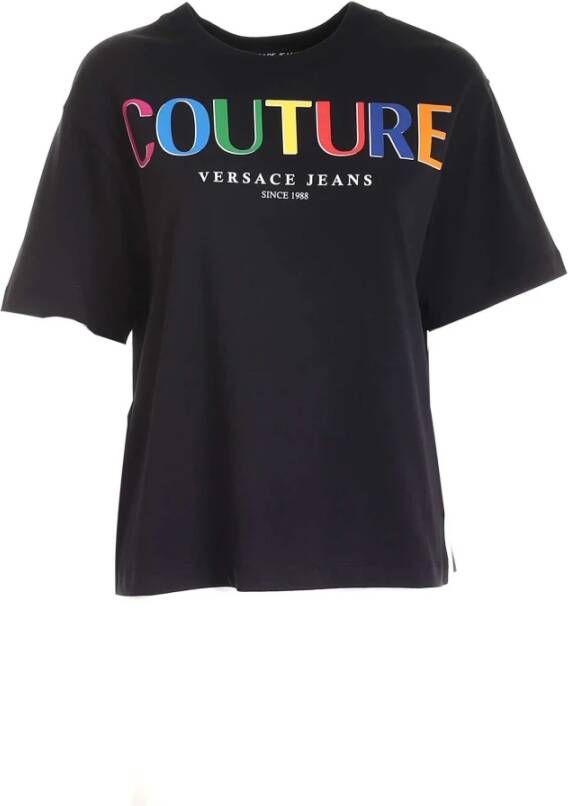 Versace Jeans Couture Multicolor Logo T-Shirt Black Dames