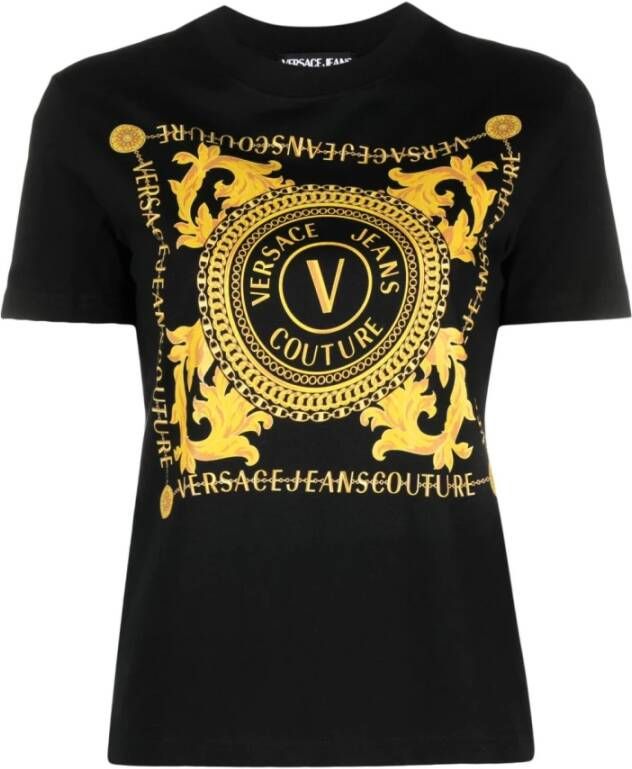 Versace Jeans Couture Zwart Katoenen T-Shirt met Logo Print Black Dames