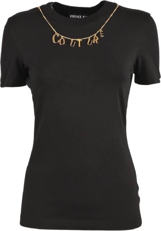 Versace Jeans Couture T-shirt met Korte Mouwen en Afneembare Charms Ketting Black Dames