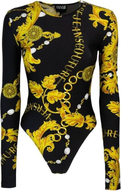 Versace Jeans Couture Zwarte Chain Couture Body met Lange Mouwen Paarse Chain Couture Top voor Vrouwen Black Purple Dames