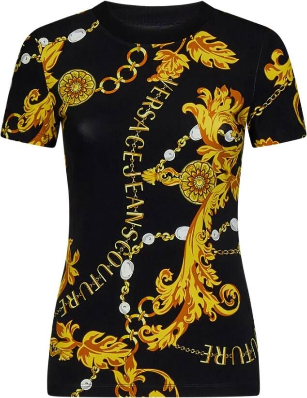 Versace Jeans Couture Slim Fit Logo Print T-shirt voor vrouwen Black Dames