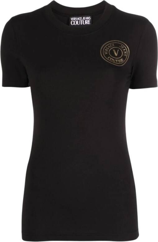 Versace Jeans Couture Zwarte Crewneck T-shirts en Polos met Logo Print Black Dames