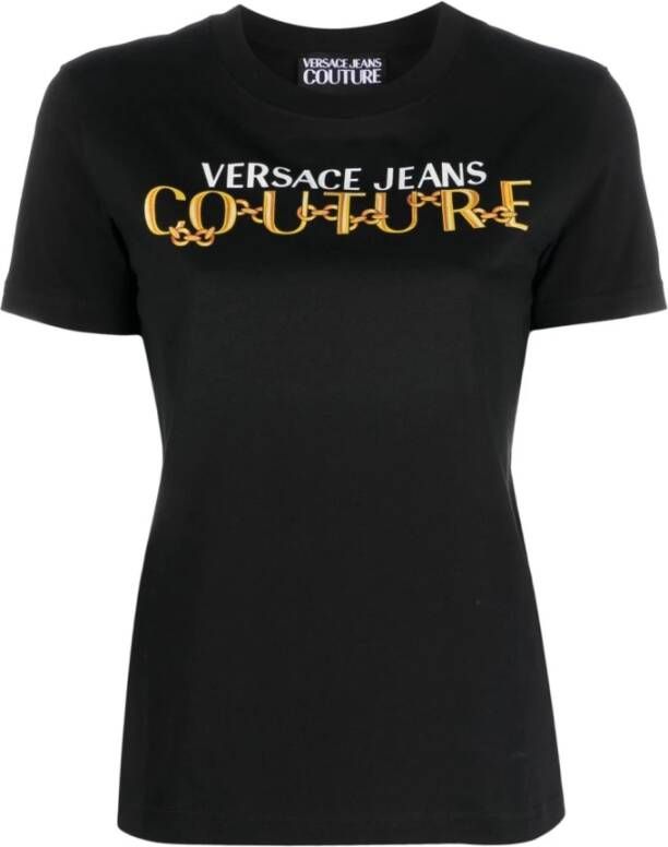 Versace Jeans Couture Zwarte T-shirts en Polos voor dames Aw23 Collectie Black Dames
