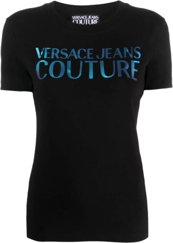 Versace Jeans Couture Zwarte T-shirts en Polos van Katoenmix Black Dames