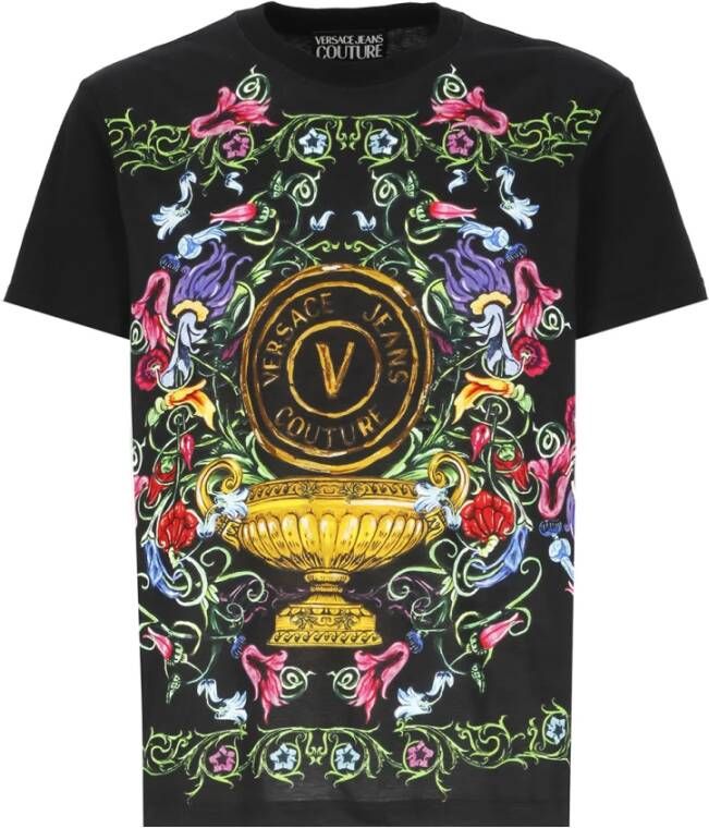Versace Jeans Couture Zwart V-Emblem Garden Katoenen T-Shirt Black Heren