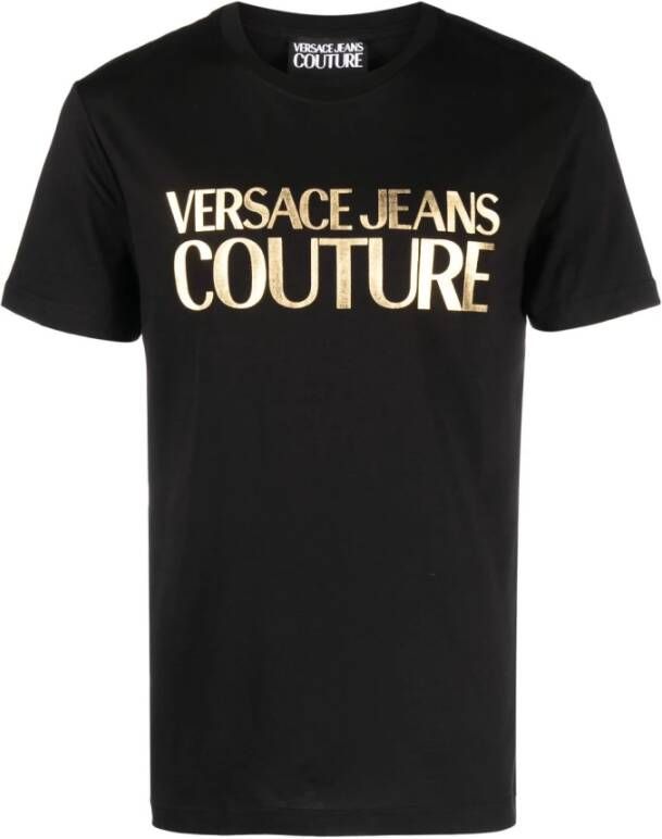 Versace Jeans Couture Logo Foil T-Shirt Katoenen Jersey Regular Fit Zwart Heren