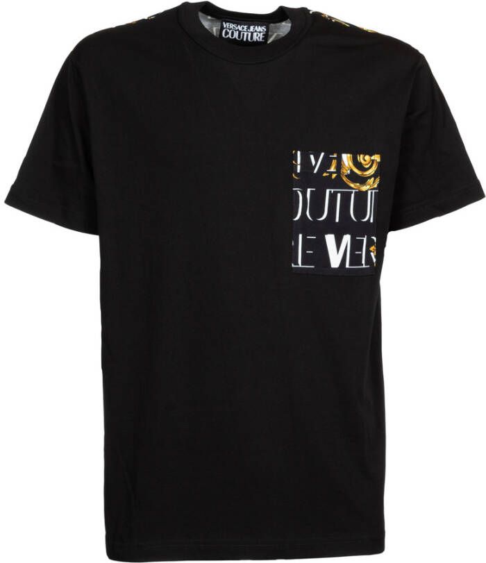 Versace Jeans Couture T-shirt girocollo con tasca e logo stampato uomo 73Gah6R0-Js099 Nero Oro Zwart Heren