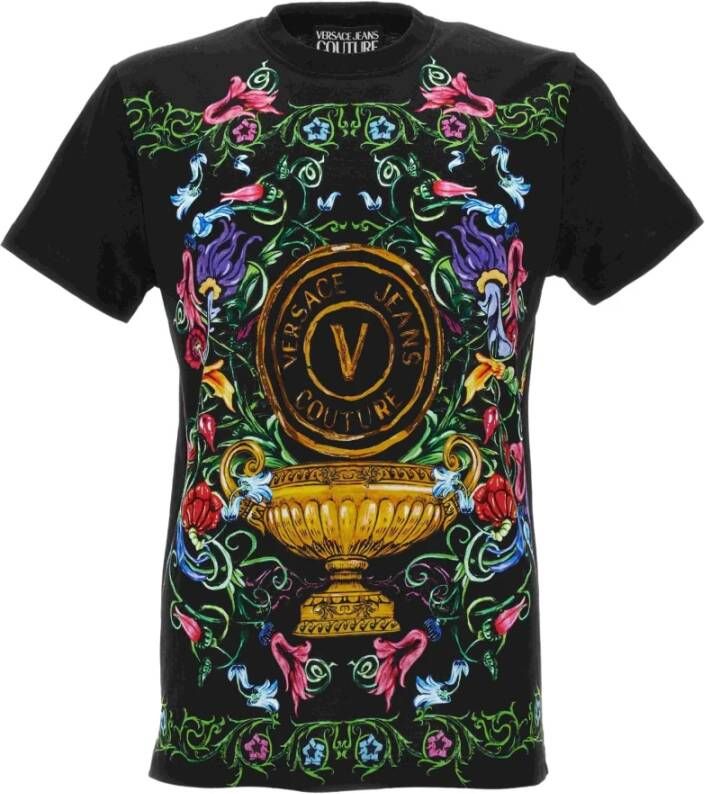 Versace Jeans Couture Zwart V-Emblem Garden Katoenen T-Shirt Black Heren