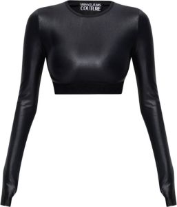 Versace Jeans Couture Lycra Shiny T-Shirt Crop Fit Zwart Dames