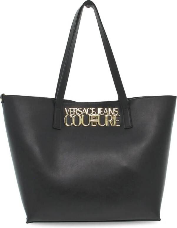 Versace Jeans Couture Zwarte Saffiano Tote Tas met Logo Slot Black Dames
