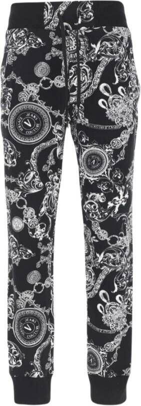 Versace Jeans Couture Zwarte Katoenen Bedrukte Broeken voor Heren Black Heren