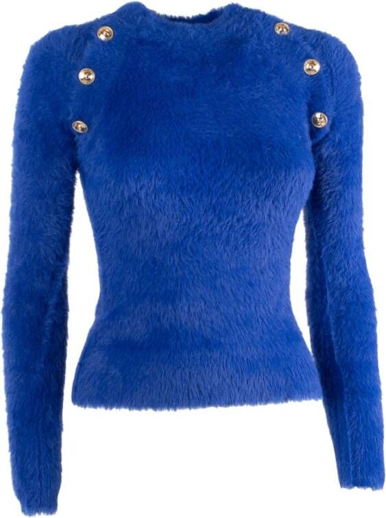 Versace Jeans Couture Blauwe Bont-Efffect Crew Neck Sweater Blue Dames