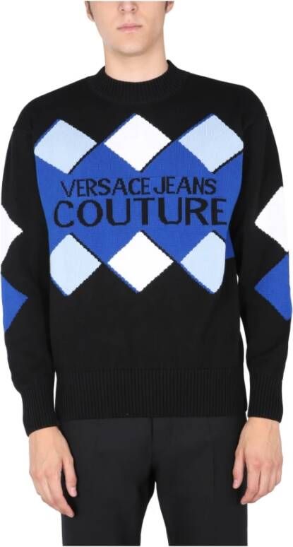 Versace Jeans Couture Harlekijn Print Oversized Crewneck Sweater Blue Heren