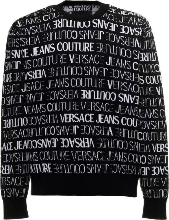 Versace Jeans Couture Zwarte en witte katoenen logotrui Black Heren