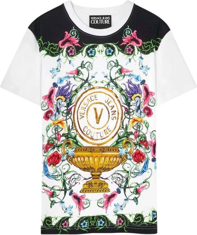 Versace Jeans Couture Garden Logo Print Crew-neck T-Shirt White Heren
