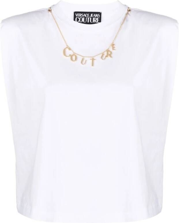 Versace Jeans Couture Mouwloos T-shirt met Logo-Charm White Dames