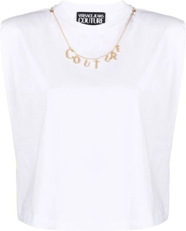 Versace Jeans Couture Stijlvolle Mouwloze Katoenen Top voor Vrouwen White Dames