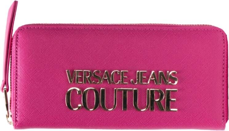 Versace Jeans Couture Roze Logo Lock Portemonnee Veganistisch Leer Saffiano Print Pink Dames